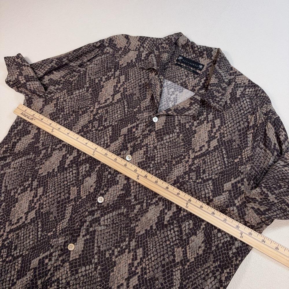 AllSaints Rattle Shirt Men's L Brown Snake Skin Relaxed Fit Viscose Loop Collar - Picture 9 of 13
